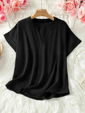 Casual Notched Short Sleeve Blouse - Trendsi - Flyclothing LLC