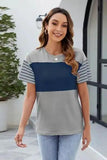 Color Block Round Neck Short Sleeve T-Shirt - Trendsi