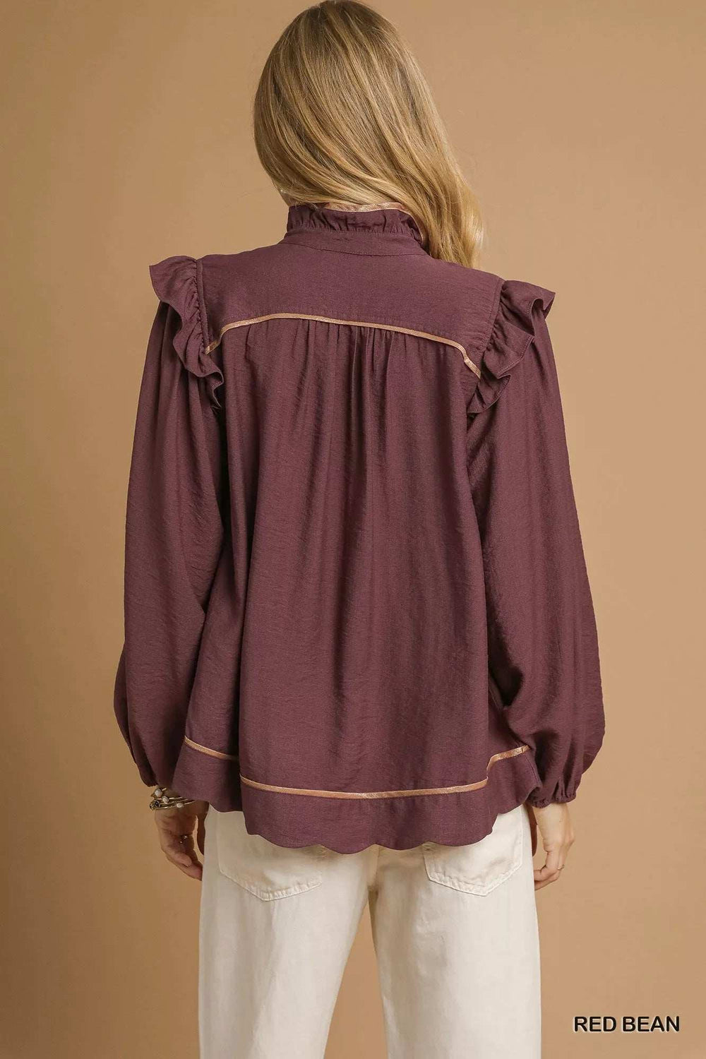 Umgee Ruffle Shoulder Long Sleeve Blouse - Trendsi - Flyclothing LLC