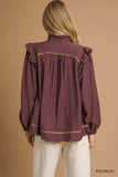Umgee Ruffle Shoulder Long Sleeve Blouse - Trendsi - Flyclothing LLC
