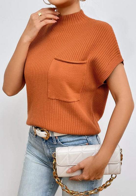 Mock Neck Sweater Vest with Chest Pocket - Trendsi - Flyclothing LLC
