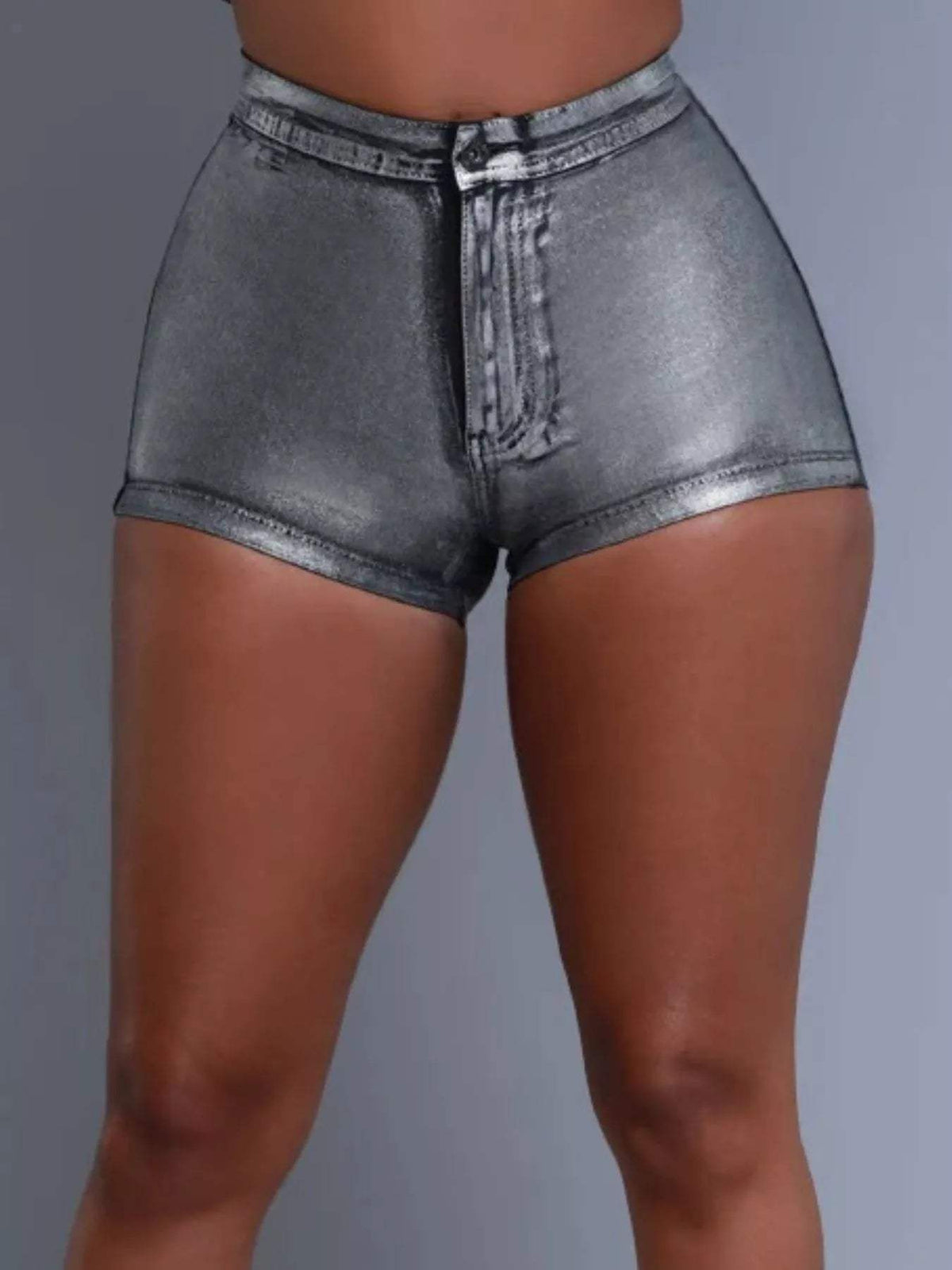 Shiny Slim Stretch High-Waisted Shorts - Trendsi - Flyclothing LLC