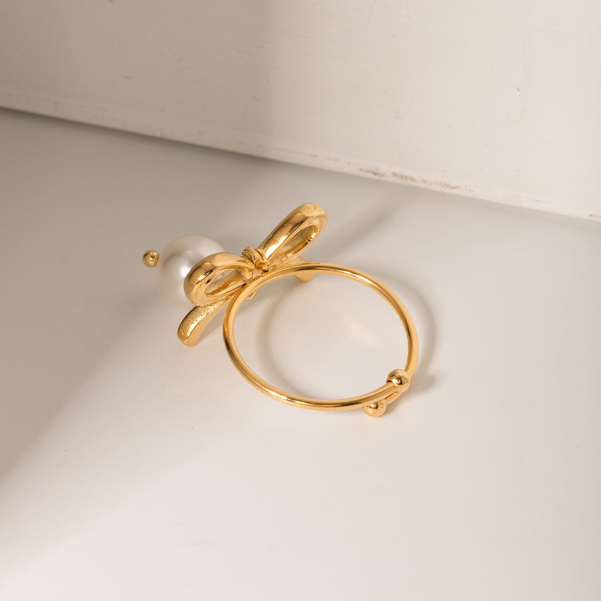 Stainless Steel Pearl Bow Ring Trendsi