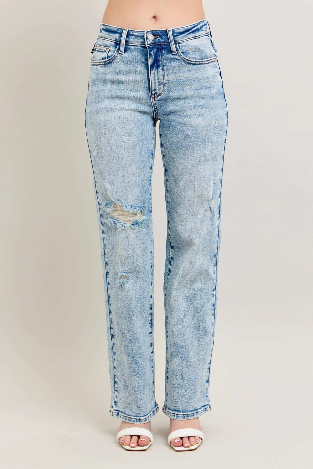Judy Blue Full Size Hw Mineral Wash Destroy 90's Straight Jeans Plus Size - Trendsi - Flyclothing LLC