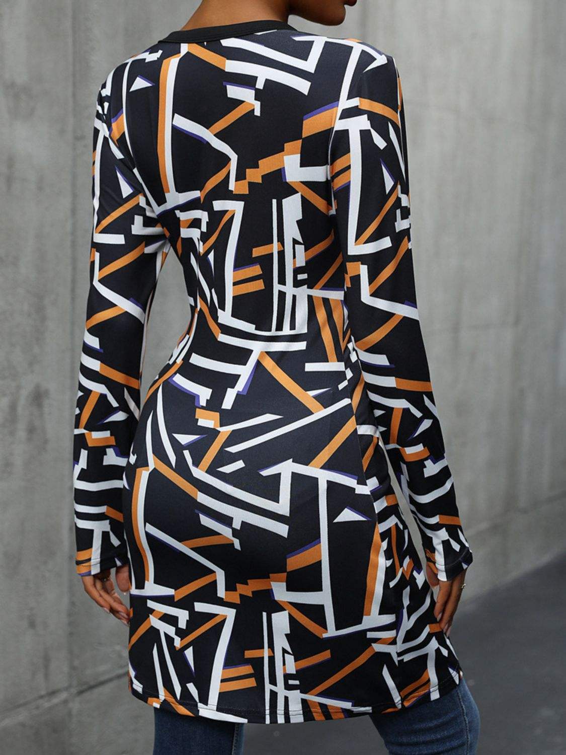 Geometric Surplice Long Sleeve T-Shirt - Trendsi - Flyclothing LLC