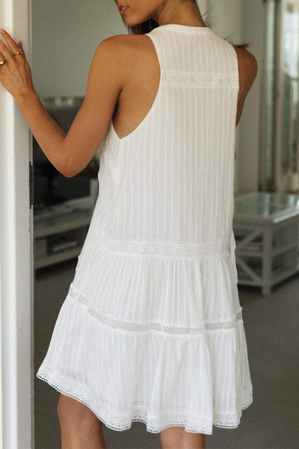 Half Button Sleeveless Mini Dress - Trendsi - Flyclothing LLC