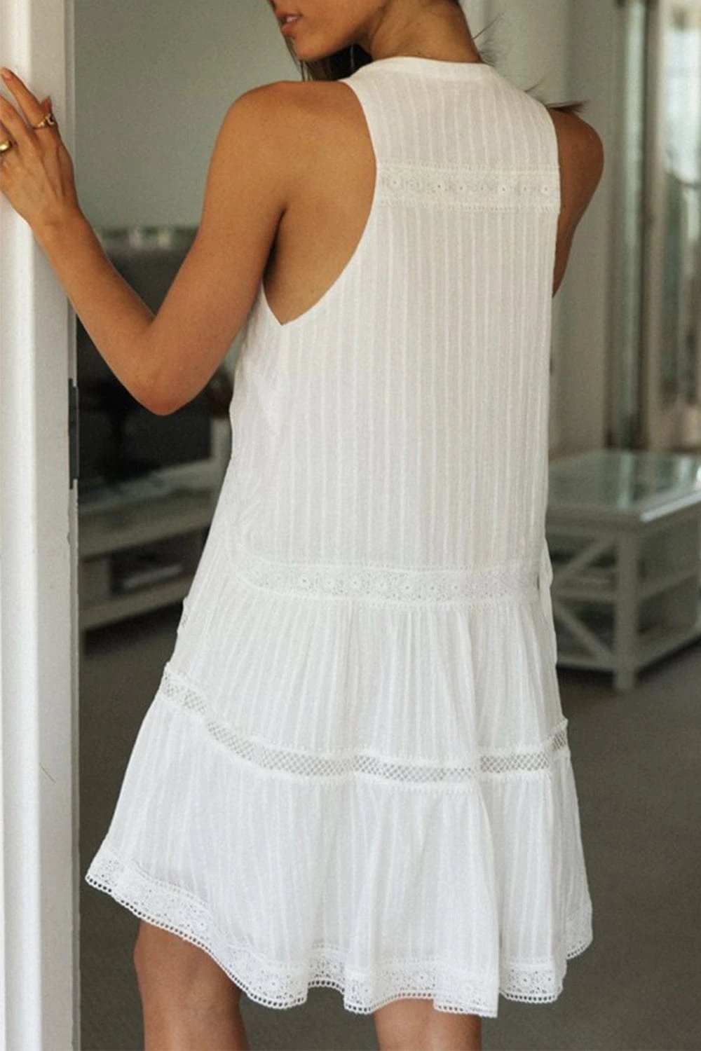 Half Button Sleeveless Mini Dress - Trendsi - Flyclothing LLC