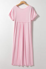 Slit Pocketed V-Neck Short Sleeve Dress - Trendsi - Flyclothing LLC