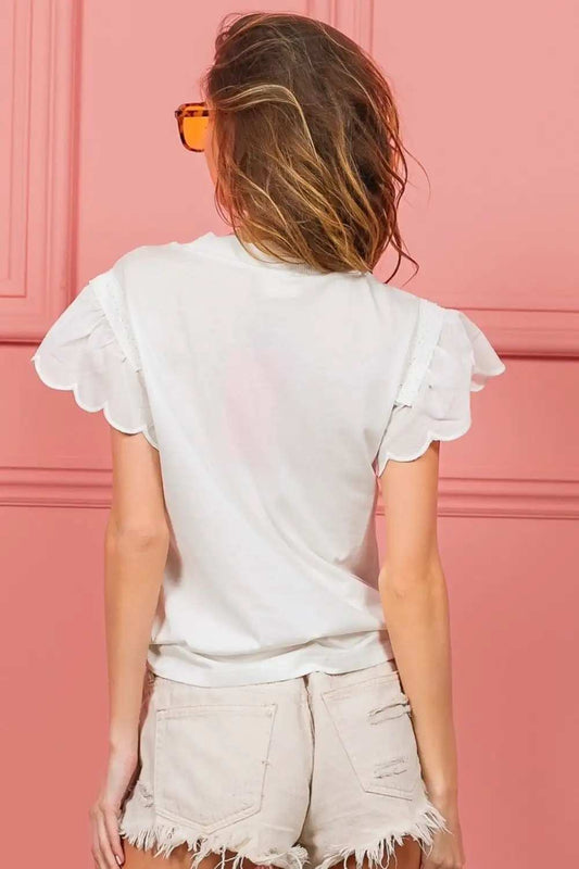 BiBi Scallop Edged Lace Trim Top - Trendsi - Flyclothing LLC