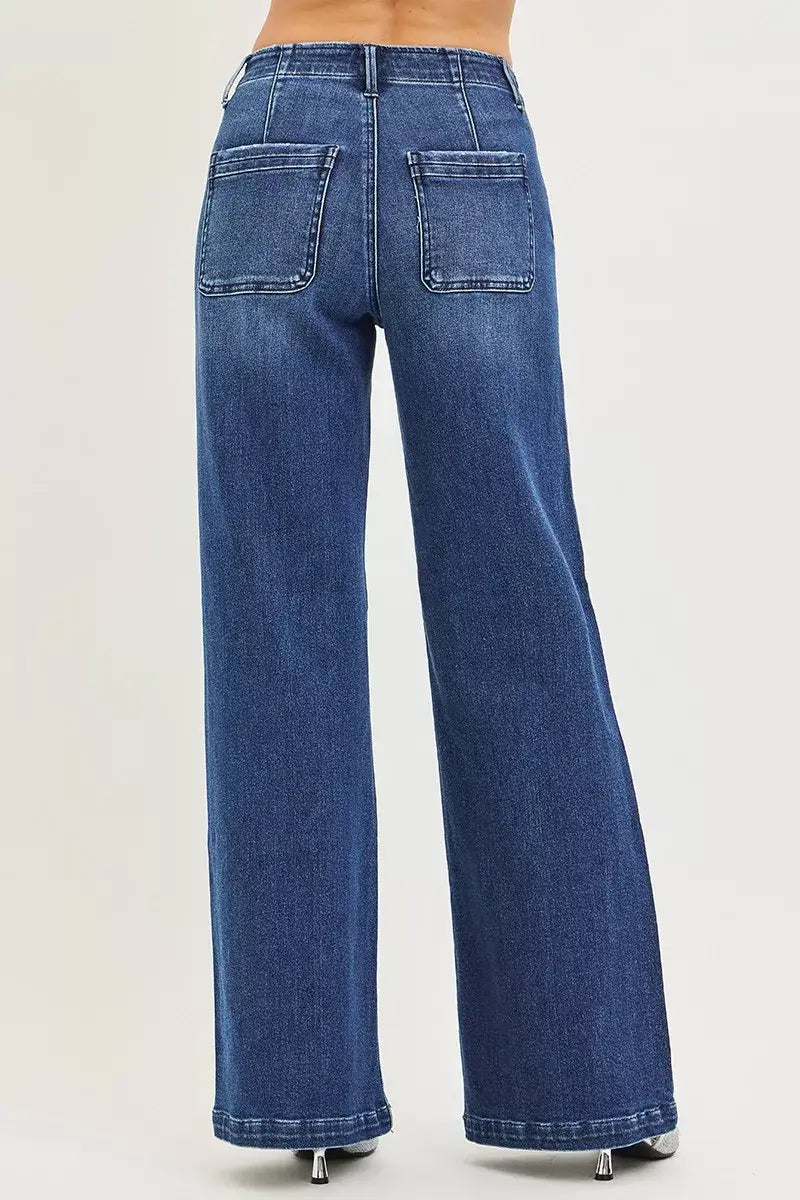 RISEN High Rise Wide Leg Slanted Pocket Jeans - Trendsi - Flyclothing LLC