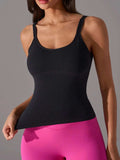 Scoop Neck Active Tank with Detachable Chest Pads - Trendsi - Flyclothing LLC