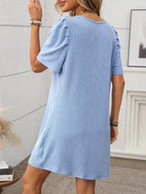 Textured Round Neck Short Sleeve Mini Dress - Trendsi - Flyclothing LLC