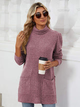 Slit Mock Neck Long Sleeve T-Shirt - Trendsi - Flyclothing LLC