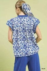 Umgee Abstract Print Short Sleeve Blouse - Trendsi - Flyclothing LLC
