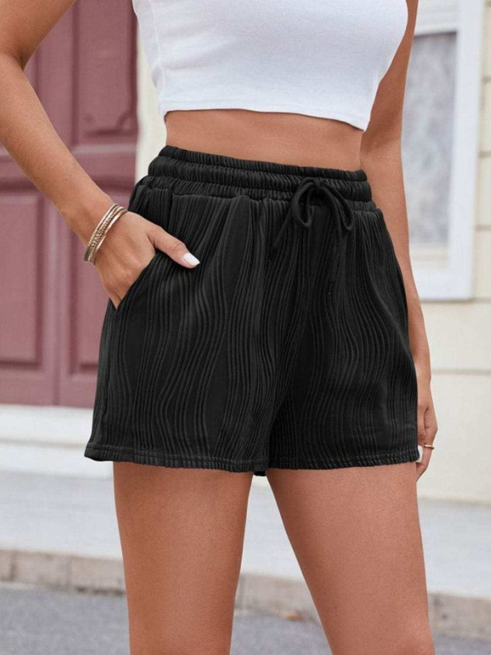 Florira Texture Drawstring Shorts - Trendsi - Flyclothing LLC