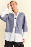 Davi & Dani Faux Layered French Terry Contrast Top - Trendsi