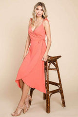Culture Code Ruffle Detail Surplice Wrap Slip Dress - Trendsi - Flyclothing LLC