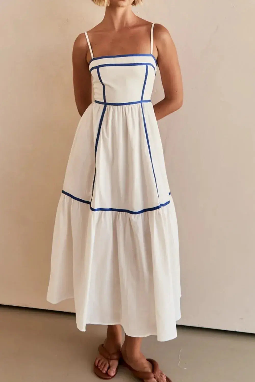 Contrast Trim Square Neck Midi Cami Dress - Trendsi - Flyclothing LLC