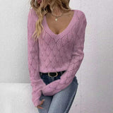 Openwork V-Neck Long Sleeve Sweater - Trendsi - Flyclothing LLC