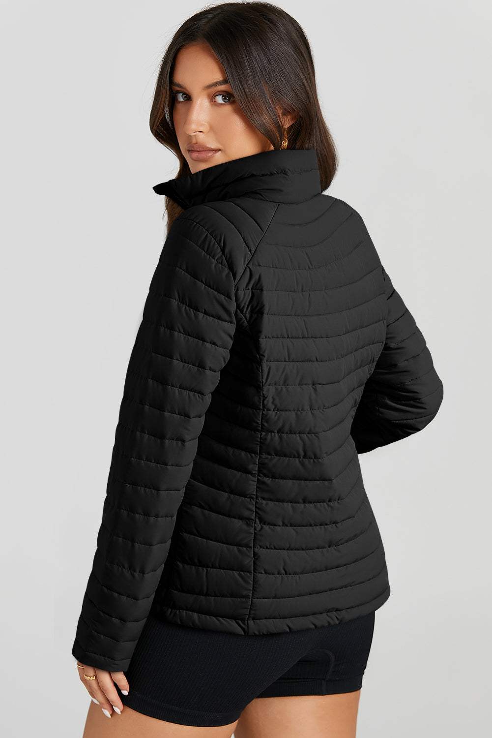Turtleneck Zip Up Long Sleeve Jacket - Trendsi - Flyclothing LLC