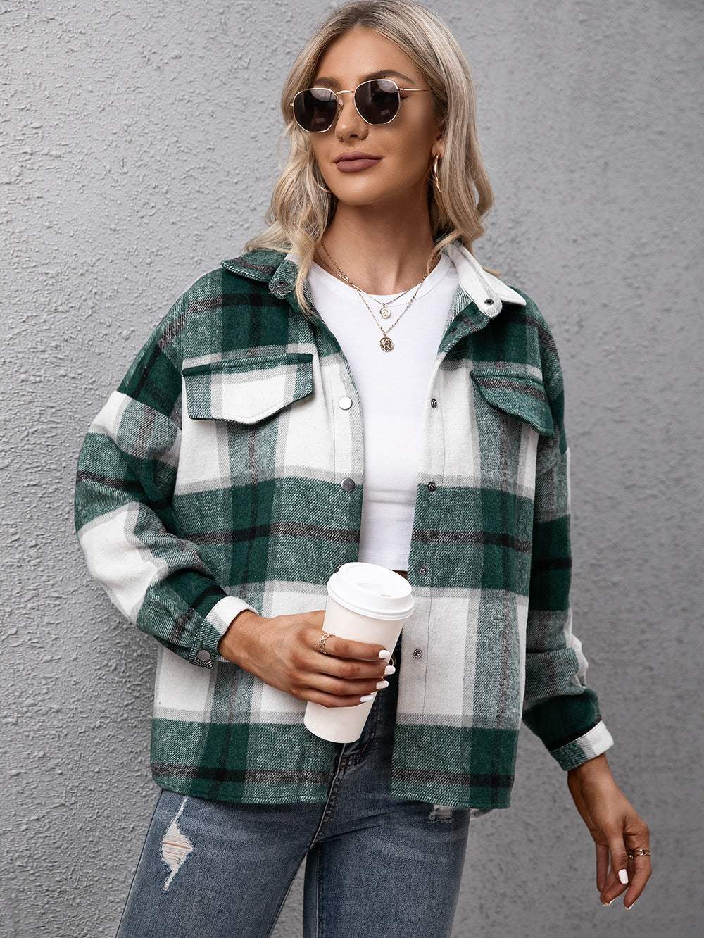 Ivy Lane Plaid Long Sleeve Shirt Jacket - Trendsi - Flyclothing LLC