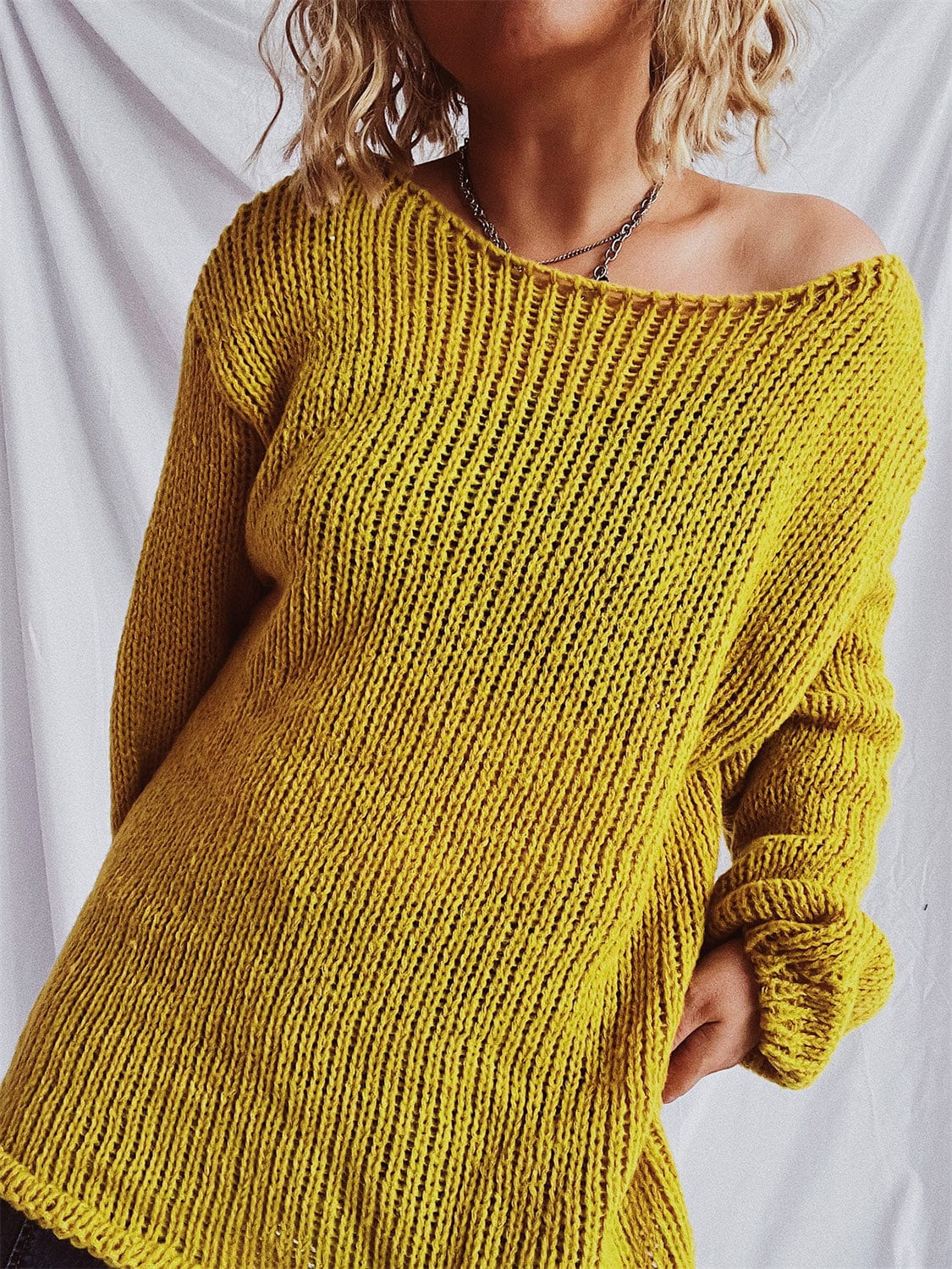 Boat Neck Dropped Shoulder Sweater - Trendsi