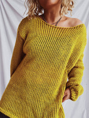 Boat Neck Dropped Shoulder Sweater - Trendsi