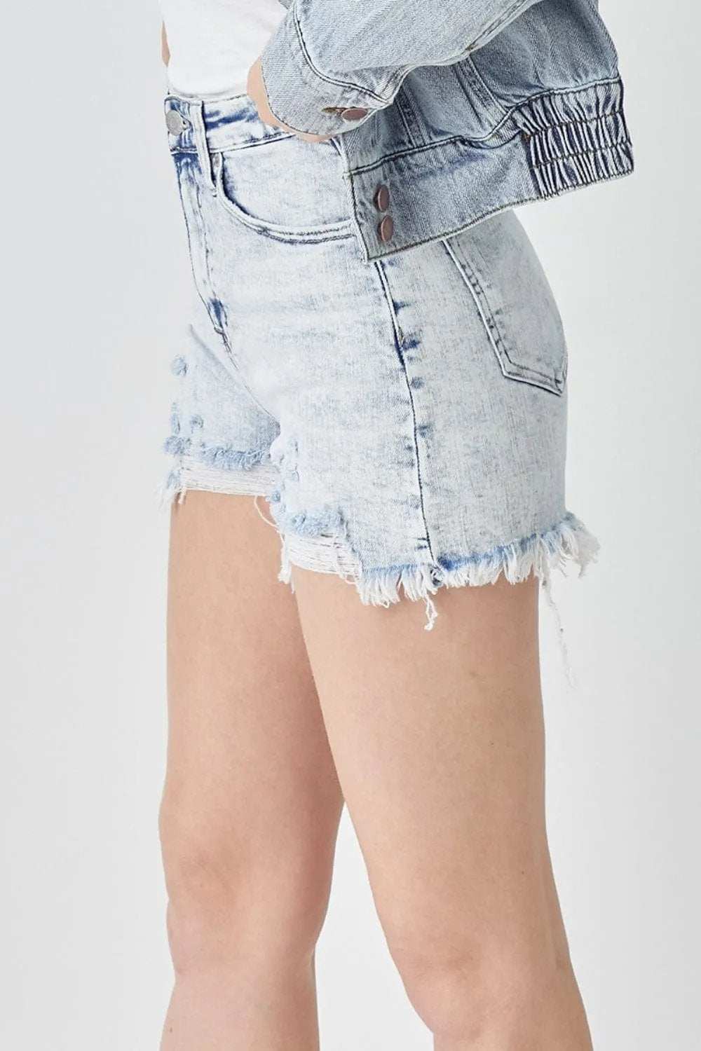 RISEN Raw Hem Distressed High Rise Denim Shorts - Trendsi - Flyclothing LLC