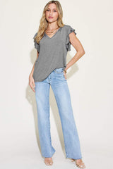 Basic Bae Full Size Bamboo Notched Ruffled Short Sleeve T-Shirt - Trendsi - Flyclothing LLC