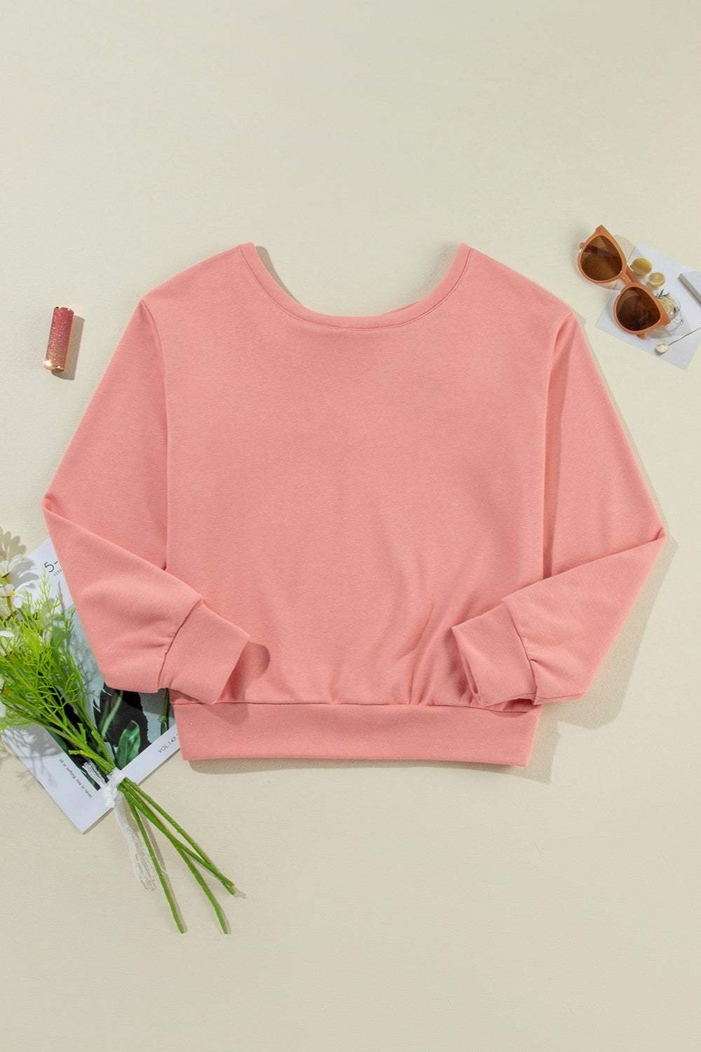 Bow Round Neck Long Sleeve Sweatshirt - Trendsi - Flyclothing LLC