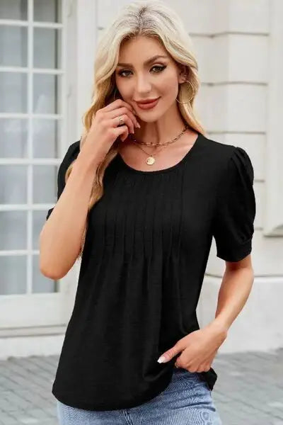 Round Neck Short Sleeve T-Shirt - Trendsi - Flyclothing LLC