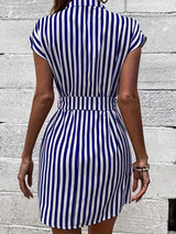 Tied Striped Cap Sleeve Mini Dress - Trendsi - Flyclothing LLC