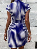 Tied Striped Cap Sleeve Mini Dress - Trendsi - Flyclothing LLC