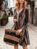 Full Size Contrast Stripes Long Sleeve Mini Dress - Trendsi