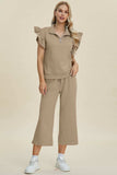 Double Take Full Size Texture Ruffle Short Sleeve Top and Wide Leg Pants Set - Trendsi - Flyclothing LLC