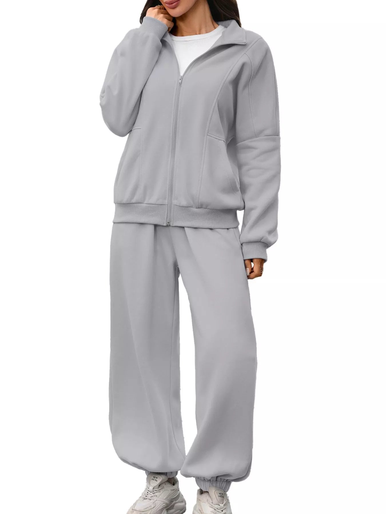 Zip-Up Long Sleeve Top and Pants Set - Trendsi - Flyclothing LLC