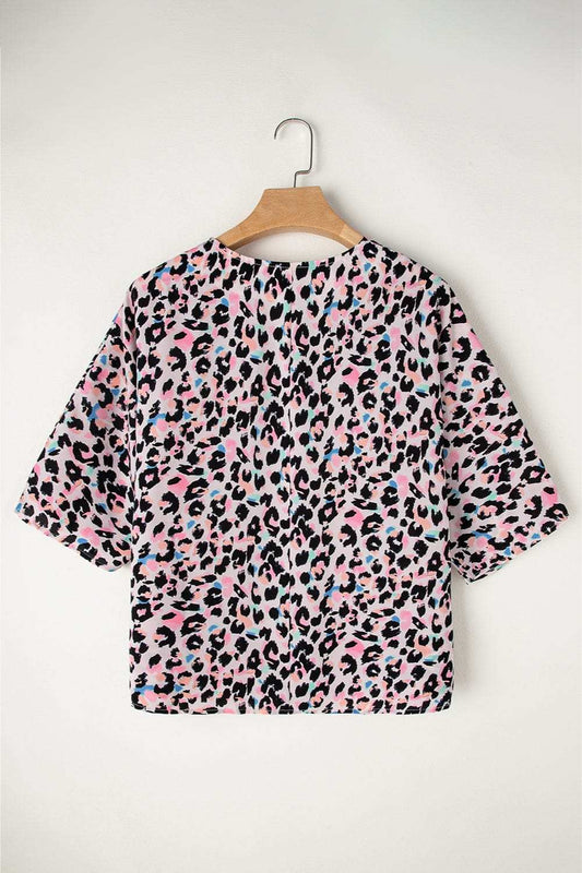 Leopard V-Neck T-Shirt - Trendsi - Flyclothing LLC