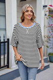 Contrast Striped Round Neck Half Sleeve T-Shirt - Trendsi - Flyclothing LLC