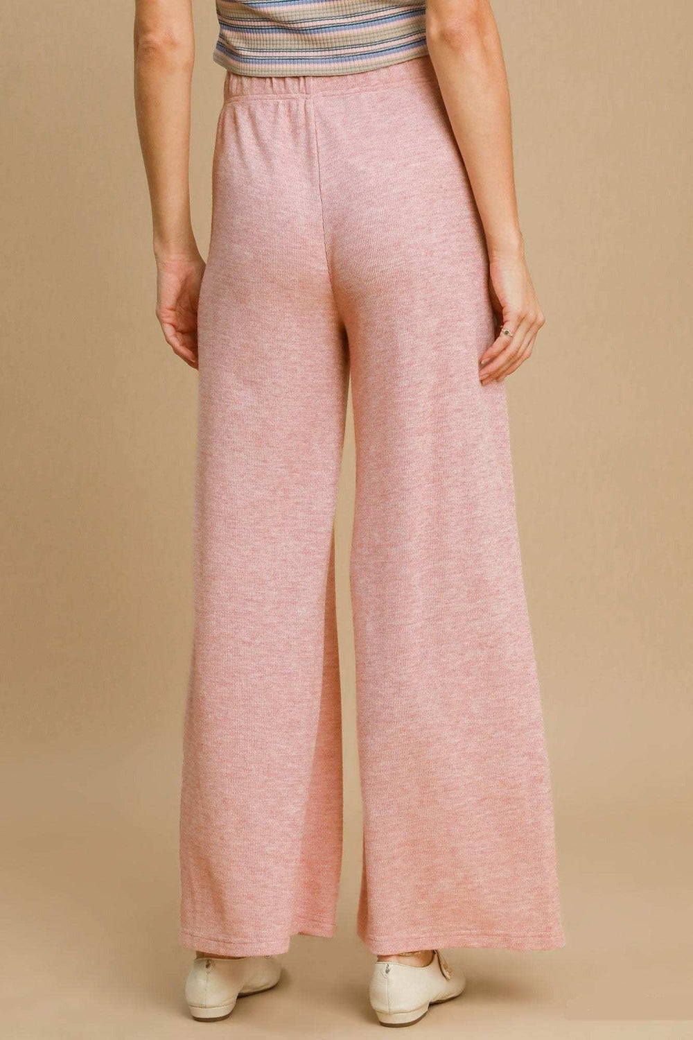 Umgee Elastic Waist Wide Leg Knit Pants - Trendsi - Flyclothing LLC
