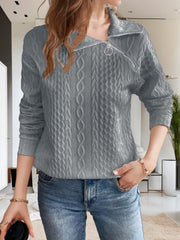 Oblique Zipper Collared Neck Long Sleeve Sweatshirt - Trendsi