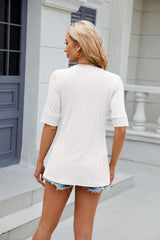 Texture Square Neck Half Sleeve Blouse - Trendsi - Flyclothing LLC