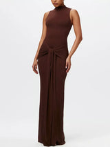Sleeveless Mock Neck Knot Front Maxi Dress - Trendsi - Flyclothing LLC