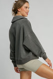 Umgee Johnny Collar Dropped Shoulder Sweatshirt - Trendsi