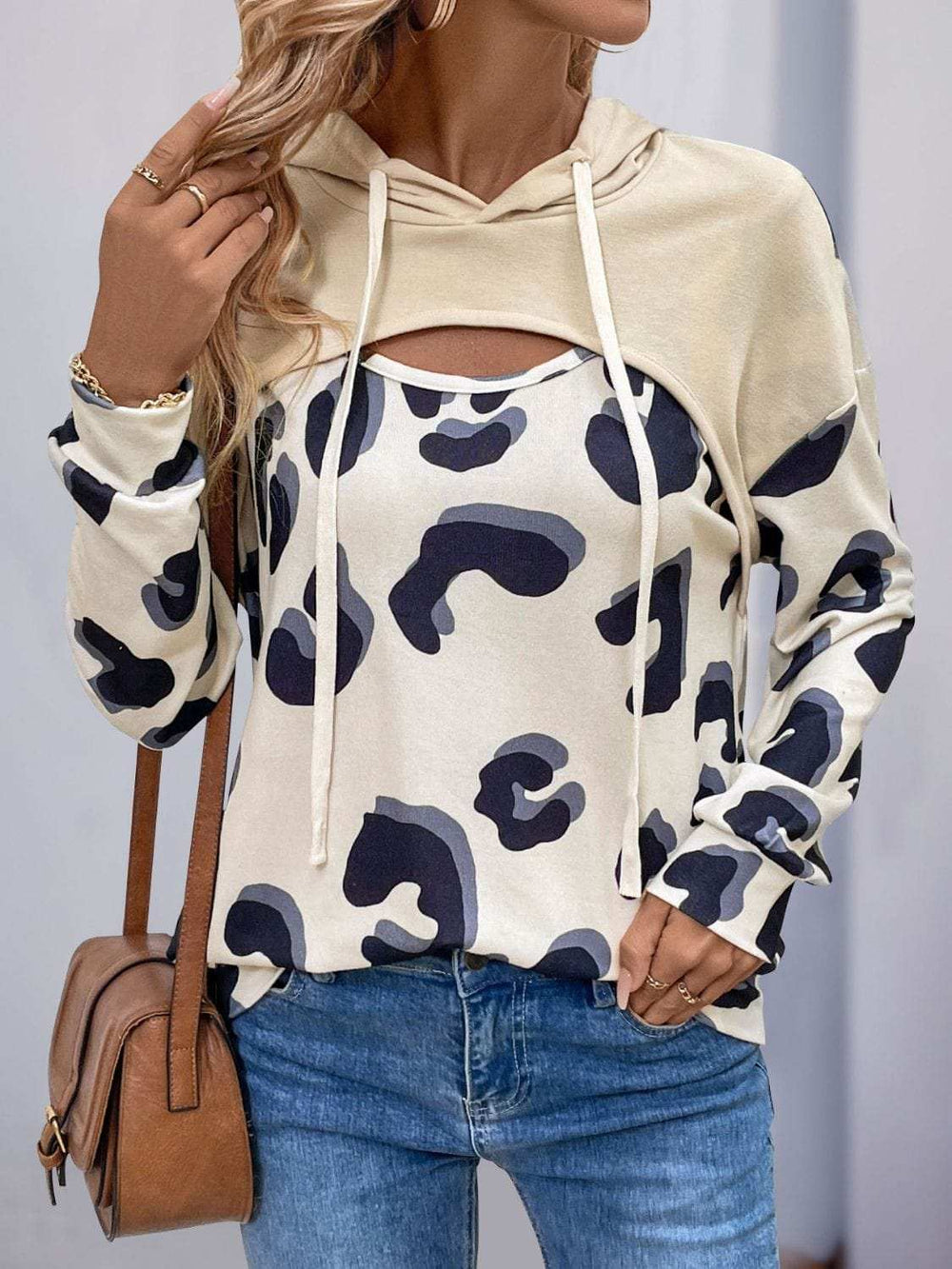 Perfee Drawstring Faux Layered Long Sleeve Hoodie - Trendsi - Flyclothing LLC