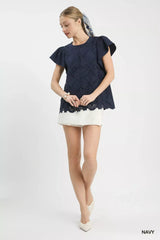 Umgee Floral Lace Overlay Flutter Sleeve Top - Trendsi - Flyclothing LLC