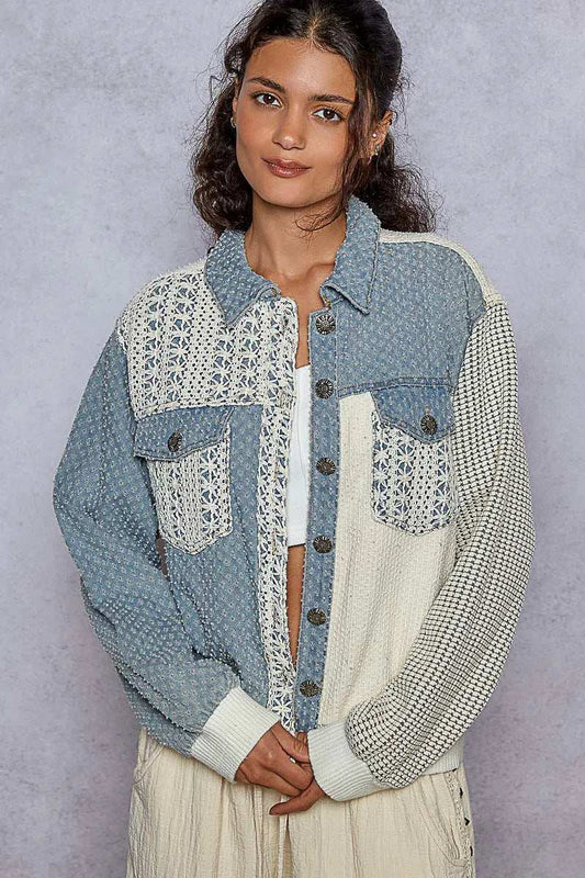 POL Lace Details Button Up Jacket with Chest Pockets - Trendsi - Flyclothing LLC