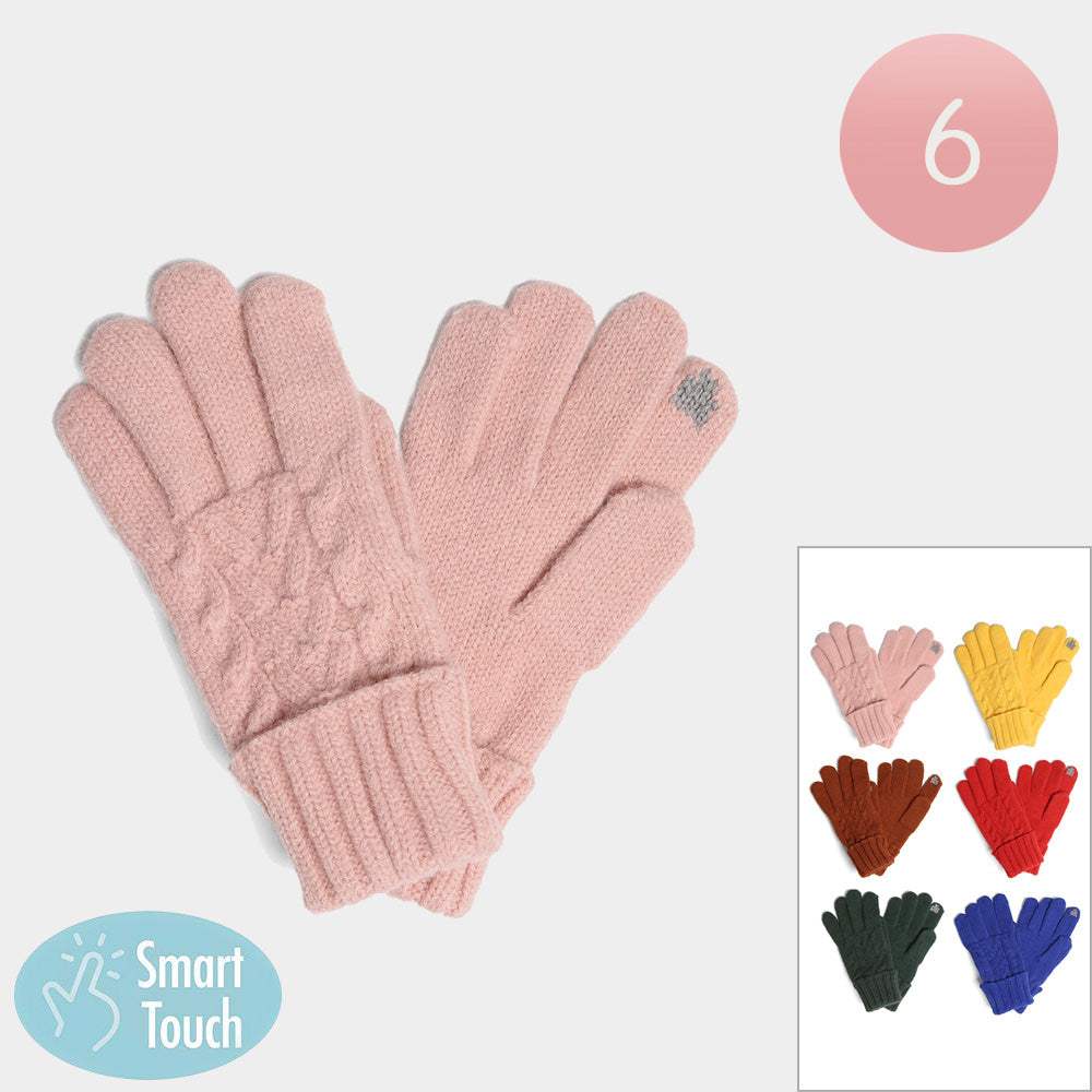 6Pairs - Solid Cable Knit Touch Smart Gloves - Madeline Love - Flyclothing LLC