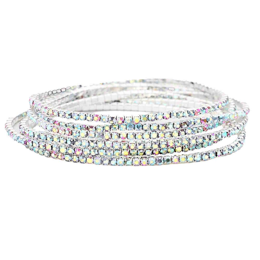 6pcs Crystal Rhinestone Stretch Layered Bracelets - Madeline Love - Flyclothing LLC