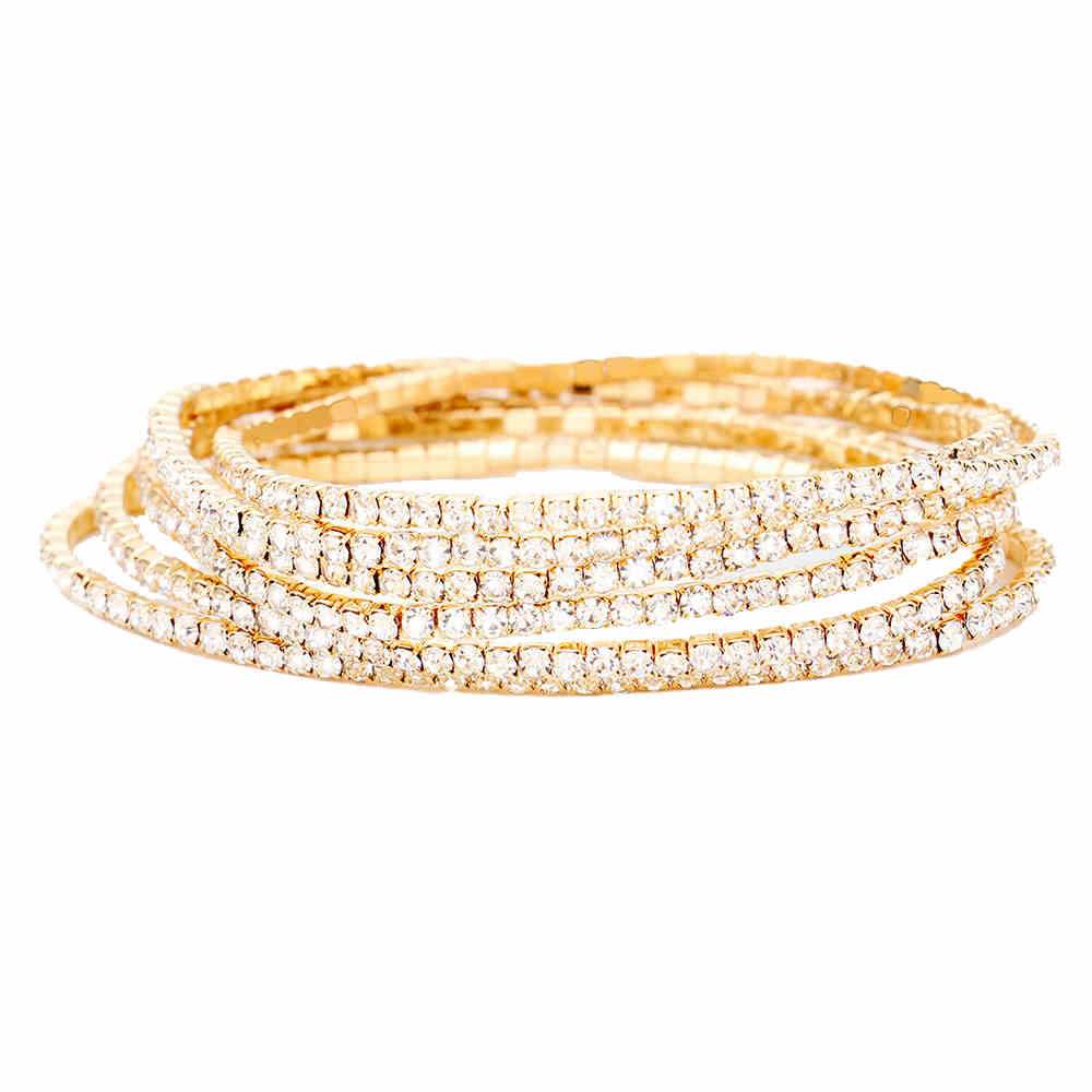 6pcs Crystal Rhinestone Stretch Layered Bracelets - Madeline Love - Flyclothing LLC