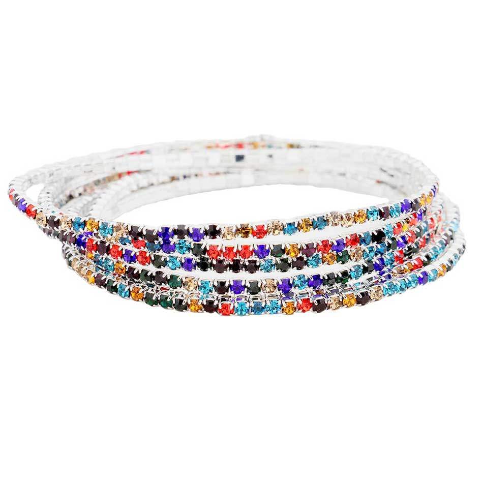 6pcs Crystal Rhinestone Stretch Layered Bracelets - Madeline Love - Flyclothing LLC